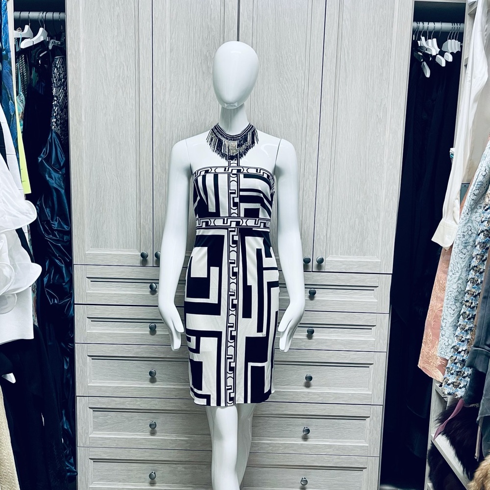 EMILIO PUCCI MONOCHROME PRINTED SILK DRESS WITH BEADED COLLAR
